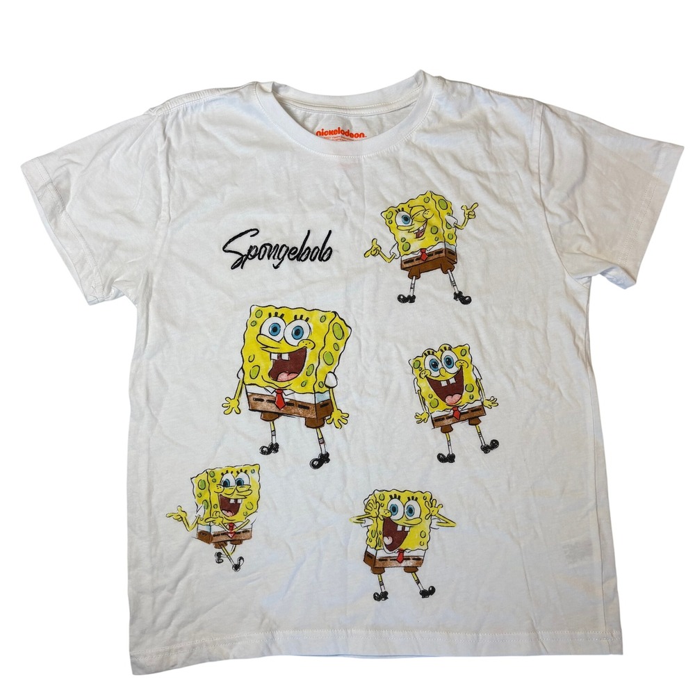 Nickelodeon SpongeBob SquarePants Kids White Graphic T-Shirt Size L 2021 Print‎